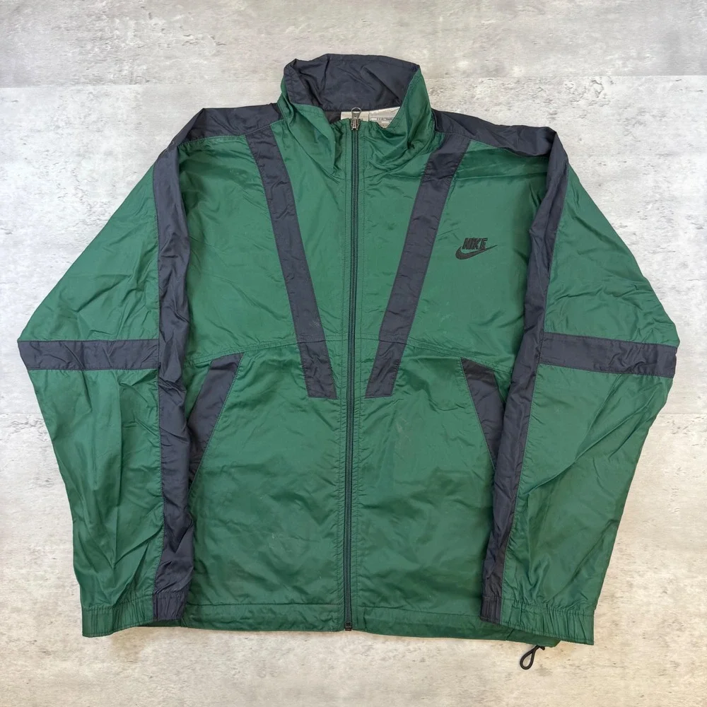 Vintage Nike Windbreaker Jacket Green Black Colorblock Full Zip Mens M 90s